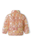 Girls quilted funnel neck coral puffer jacket with iridescent peach finish