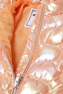 Shiny girls jacket quilted with funnel neck coral puffer design