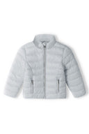 Girls quilted light gray puffer jacket with high collar and zipper
