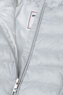 Girls quilted light gray puffer jacket with silver zipper and heart tab
