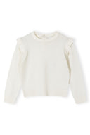 Girls jumper cream knit with frill sleeve 1-14y