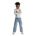 Young girl in soft girls jumper cream viscose blend with denim pants