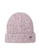 Knitted yarn hat in light pink with multicolour accents, cozy texture, designed for girls aged 2-14y.  