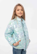 Girls light padded holographic blue quilted puffer jacket