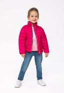 Bright pink quilted girls light padded jacket with high collar