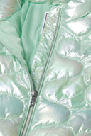 Girls light padded mint green quilted puffer jacket with metallic zipper