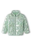Girls light padded mint green quilted puffer jacket with high collar
