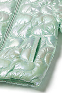 Girls light padded mint green quilted puffer jacket with silver zipper