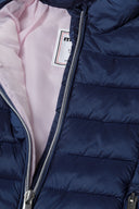 Girls light padded navy blue quilted puffer jacket with pink satin lining