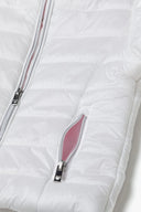 Girls light padded white quilted puffer jacket with silver zippers
