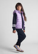 Girls lilac Girls quilted gilet with full zip and removable hood