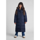 Girls long winter quilted navy hooded puffer coat