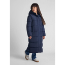 Girls long winter quilted navy hooded puffer coat with pockets