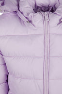 Girls lilac quilted jacket with zip and removable hood