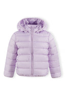 Girls lilac quilted jacket with zip and removable hood