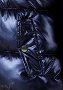 Girls navy shiny winter coat with fleece and faux fur