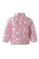 Pink iridescent girls padded jacket, quilted puffer with high collar
