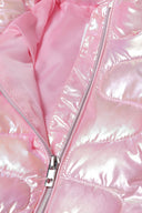 Pink iridescent girls padded jacket with quilted puffer design