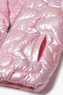 Pink iridescent girls padded jacket with quilted puffer design
