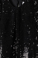 Black sequined girls party dress with textured base and silver sequins