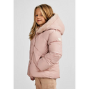 Girls warm padded pink quilted puffer jacket with fluffy hood