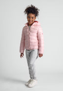 Girls pink quilted jacket with zip and removable hood