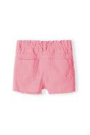 Girls pink twill shorts with elasticated paperbag waist and frayed hem