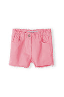 Girls pink twill shorts with elasticated paperbag waist and frayed hem