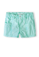 Girls poplin shorts in mint green cotton with elastic waist and pockets
