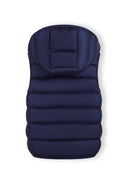 Girls quilted gilet in navy blue with zip detachable hood