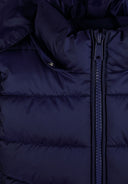 Girls quilted gilet in navy blue with zip detachable hood