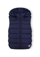 Girls quilted gilet in navy blue with zip detachable hood
