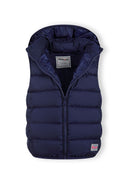 Girls quilted gilet in navy blue with zip detachable hood