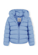 Light blue Minoti girls quilted jacket with hood and puffer design