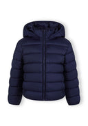 Girls quilted jacket in navy blue with detachable hood