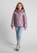 Girls lilac lightly shiny quilted jacket with hood and zip pockets