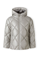 Girls silver lightly shiny quilted jacket with hood and zip pockets