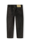 Black acid wash denim girls ripped mom jeans with a relaxed fit for ages 2-14y. Features elastic waistband and unique details.