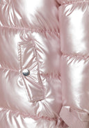 Girls pink shiny winter coat with fleece and faux fur