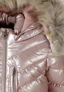 Girls pink shiny winter coat with fleece and faux fur