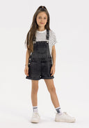 Girls short jeans dungarees adjustable braces black 2-14y in soft denim with adjustable straps for a comfortable fit.