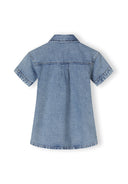 Girls short sleeve collared denim dress navy 2-14y. Lightweight denim, short sleeves, neat collar, relaxed back fit.