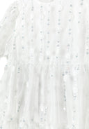 Girls short sleeve sequin flower dress white 3-14y featuring delicate sequins on lightweight tulle fabric. Comfortable and stylish.