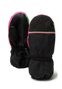 Girls ski mitts waterproof nylon multicoloured 2-14y with vibrant pink and green detailing, featuring elastic cuffs for warmth. 