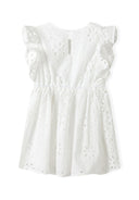 Girls summer dress: white eyelet blouse with ruffled sleeves