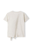 Girls tie graphic print beige T-shirt with drawstring hem