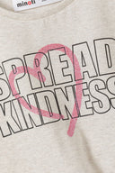 Girls tie graphic print beige T-shirt with spread kindness print