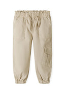 Girls twill combat beige cargo pants with elastic waistband and pockets