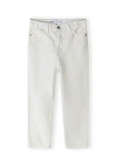 Girls twill mom fit trousers white 3-14y with smooth white fabric, relaxed tapered fit for comfort and ease of movement.