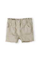 Girls twill shorts in beige denim with frayed hem and elastic waistband